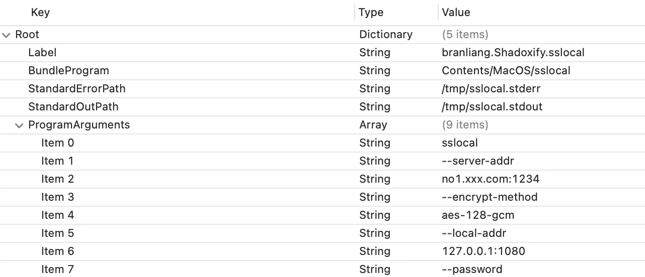 Launch agent property list configuration