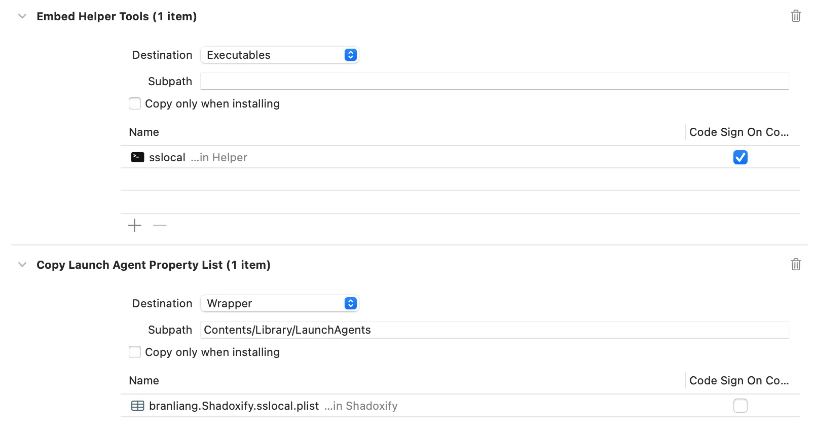 Xcode build phase configuration