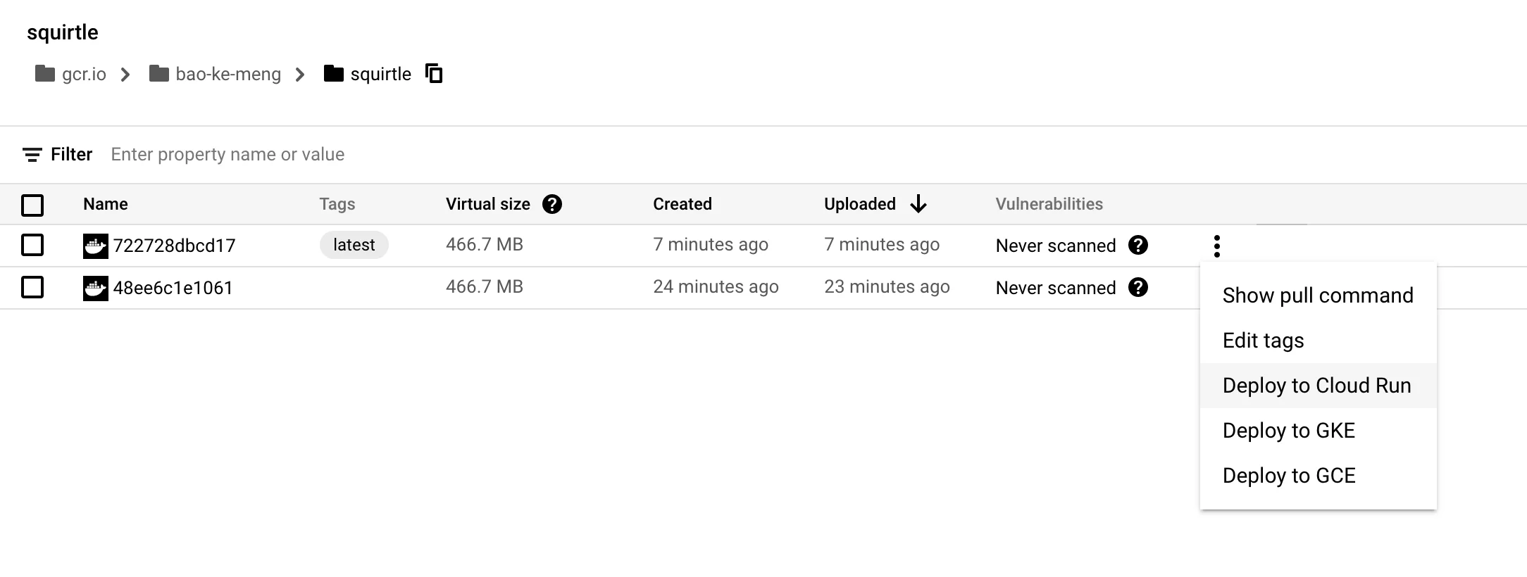Cloud registry deploy