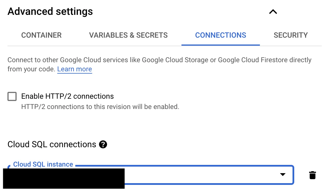Cloud run service connection